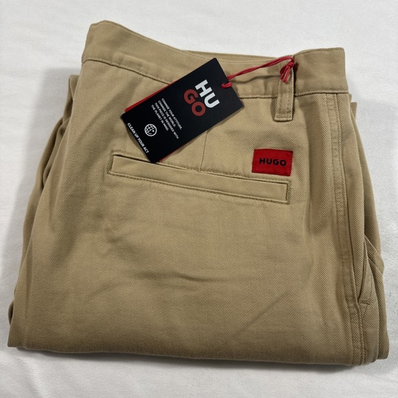 Hugo Boss Zeebo243d Mens 38x32 Beige Khaki Cotton Pants Trousers - Picture 1 of 12